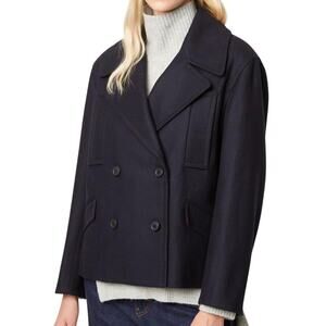 FRENCH CONNECTION VIRGIN WOOL DOUBLE BREASTED‎ PEA COAT IN NAVY NWOT SIZE 6